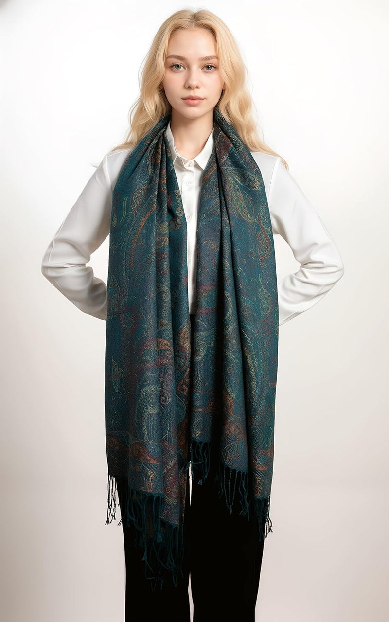 Achillea Big Paisley Pashmina Shawl Wrap for Women – Elegant Scarf for Weddings, Evening Dresses, Festivals & Daily Wear - Image 3
